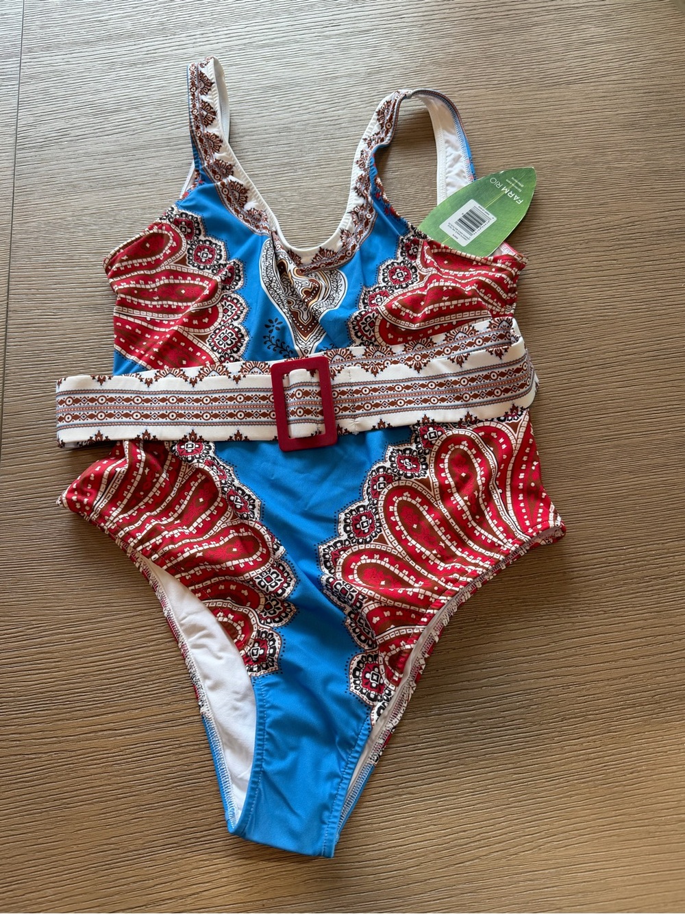 FARM Rio Red & Blue Paisley One-Piece Swimsuit with Cream Accents
